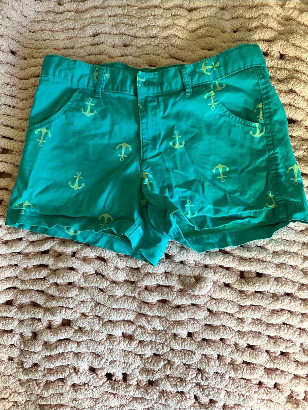 Faded Glory Teal Anchor Print Women's Jean Shorts